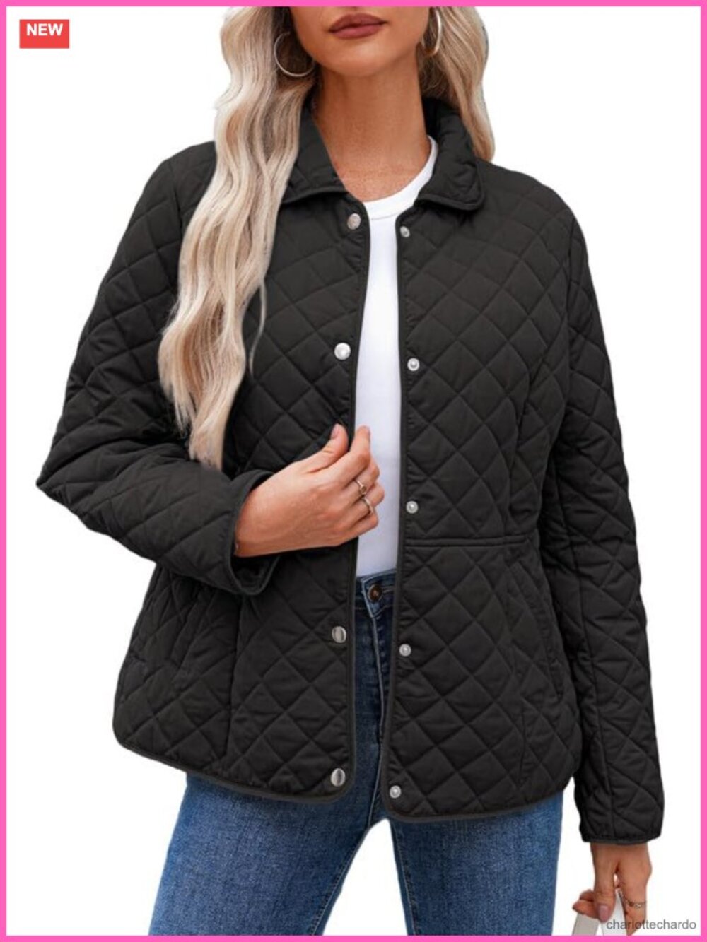 Quilted Puffer Jacket Long Sleeve Button Down Diamond Coat Winter Outerwear